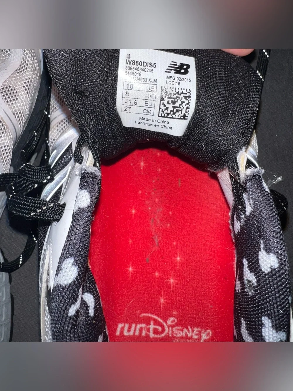 Run Disney 2015 New Balance Minnie Mouse Silver and Black Mesh Running Sneakers